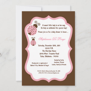 Invitation 5x7 Baby shower Brown Lady Bug