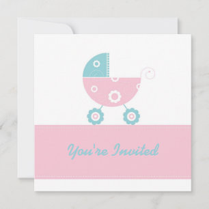Invitation 5x7 Baby shower Buggie rose pâle