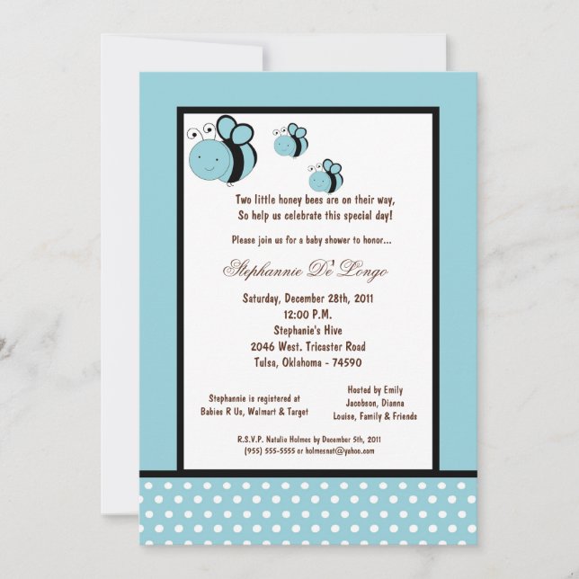 Invitation 5x7 Baby shower d'abeilles de miel bleu clair (Devant)