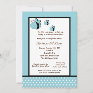 Invitation 5x7 Baby shower d'abeilles de miel bleu clair