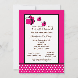 Invitation 5x7 Baby shower d'abeilles de miel rose chaud