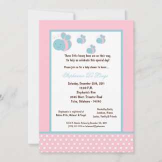 Invitation 5x7 Baby shower d'abeilles de miel rose pâle