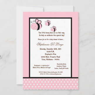 Invitation 5x7 Baby shower d'abeilles de miel rose pâle