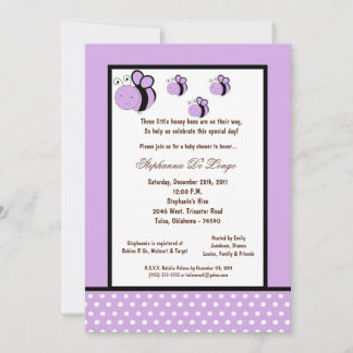 Invitation 5x7 Baby shower d'abeilles de miel violet clair