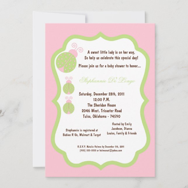 Invitation 5x7 Baby shower de bug rose pâle (Devant)