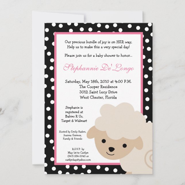 Invitation 5x7 Baby shower de moutons de ferme rose doux Invi (Devant)