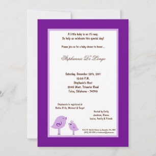 Invitation 5x7 Baby shower d'oiseaux violets foncés