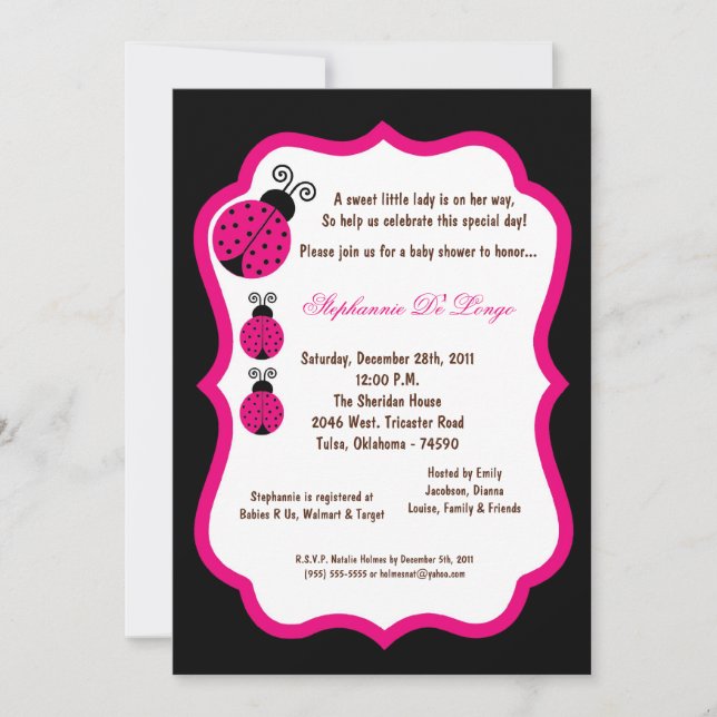 Invitation 5x7 Baby shower noir de la dame (Devant)