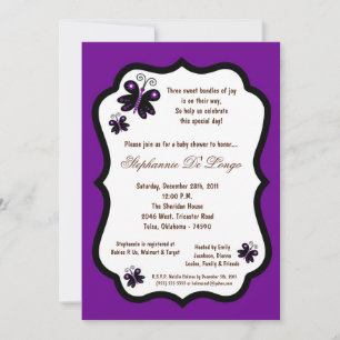Invitation 5x7 Baby shower papillon pourpre foncé