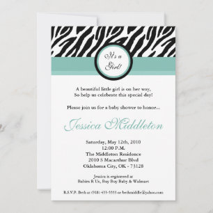 Invitation 5x7 Blu Zebra Princesse Baby Shower