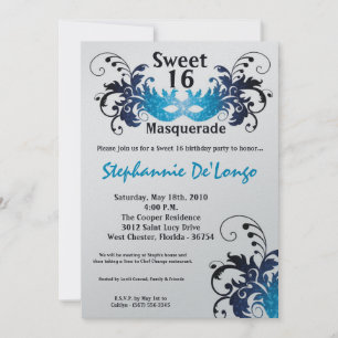Invitation 5x7 Blue Masquerade Sweet 16 Anniversaire Invitati