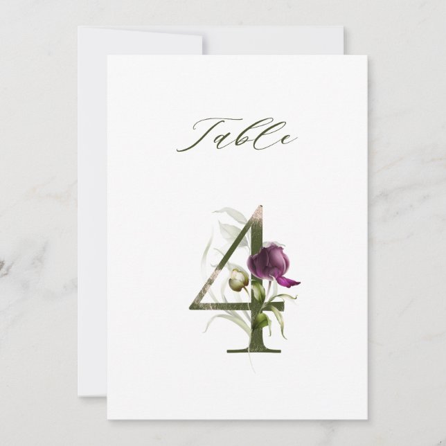 Invitation 5x7 Botanical Floral Number 4, Table Number (Devant)