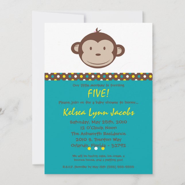 Invitation 5x7 Boy Modern Mod Singe Anniversaire Par Invitati (Devant)