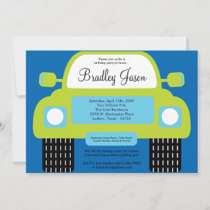 Invitation 5x7 Boy Monster Voiture Anniversaire Fête Invitati