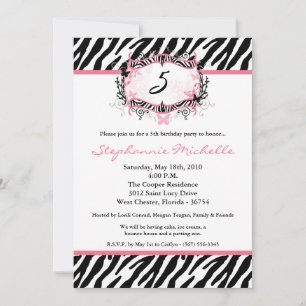 Invitation 5x7 Butterfly Zebra Imprimer Anniversaire Pièce In