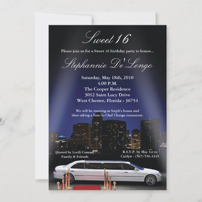 Invitation 5x7 City Lights Limo Sweet 16 Anniversaire Invitat (Devant)