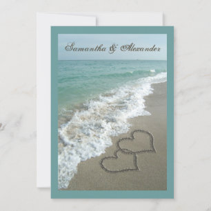 Invitation 5x7 Custom Sand Hearts Beach Destination Mariage