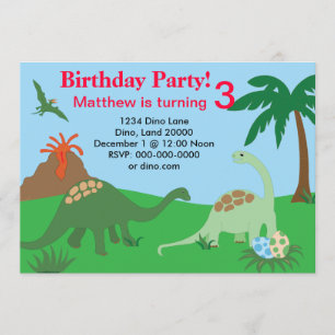Invitation 5x7 d'anniversaire de dinosaure