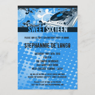 Invitation 5x7 DJ bleu tournent l'invitation d'anniversaire