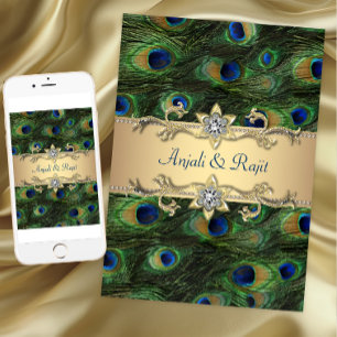 Invitation 5x7 Émeraude Vert Élégant Paon Mariage