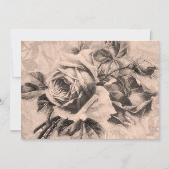 Invitation 5x7 "Fête de l'mariée" Roses Vintages Sepia (Devant)