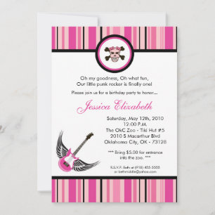 Invitation 5x7 Girl Punk Rocker Anniversaire
