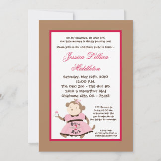 Invitation 5x7 Girl Rocker Monkey Anniversaire Fête Invitatio