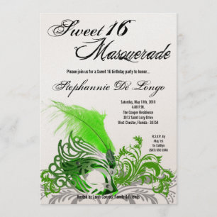 Invitation 5x7 Green Masquerade Sweet 16 Anniversaire Invitat