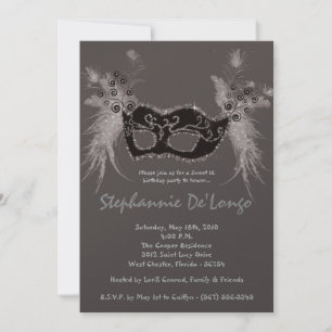 Invitation 5x7 Gris Masquerade Sweet 16 Anniversaire Invitati