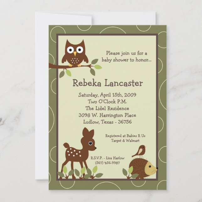 Invitation 5x7 - Invitation au Baby shower animal  (Devant)