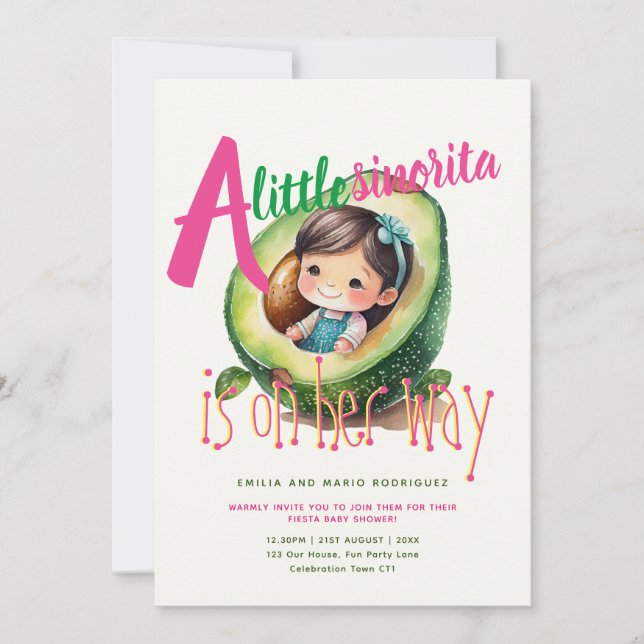 Invitation 5x7 Jolie Fiesta Fille Baby shower Señorita Qualit (Devant)