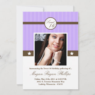 Invitation 5x7 Lila Purple PHOTO Sweet 16 Anniversaire Invita