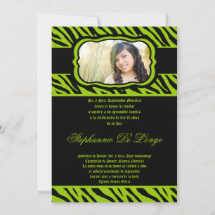 Invitation 5x7 Lime Green Zebra Imprimer Quinceanera Invitati