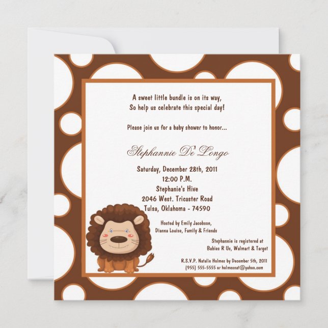 Invitation 5x7 Lion Pok-a-Dot Baby shower (Devant)