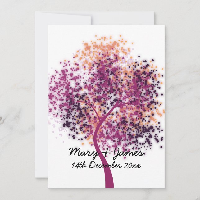 Invitation 5x7 Mariage "Sauver La Date" Arbre Violet Moderne (Devant)