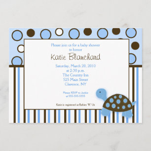 Invitation 5x7 Mod Turtle Blue Baby shower à points tendance
