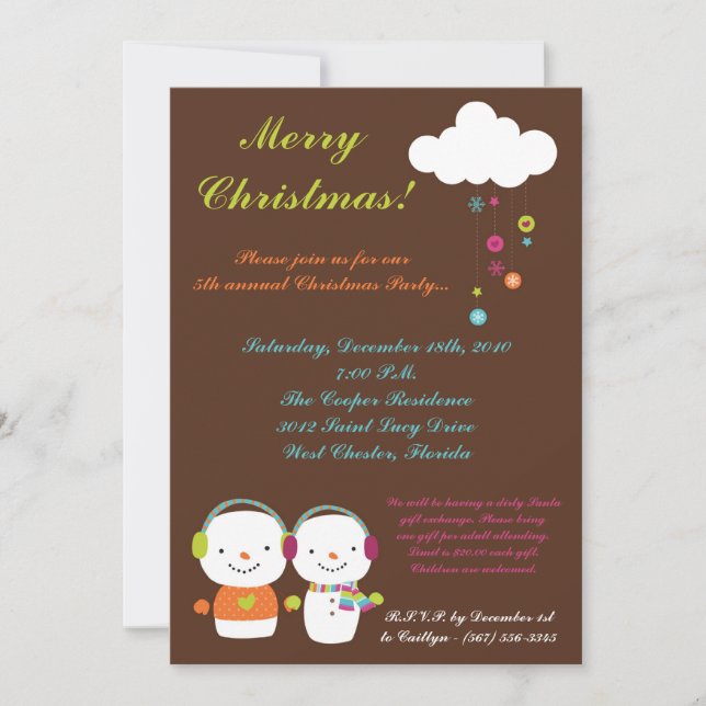 Invitation 5x7 Moderne Snowman Flak Christmas Party Invitatio (Devant)