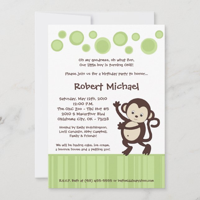 Invitation 5x7 Neutra Pop Monkey Dance Anniversaire Invitatio (Devant)