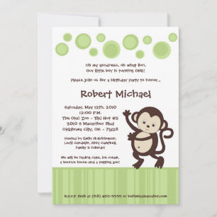 Invitation 5x7 Neutra Pop Monkey Dance Anniversaire Invitatio