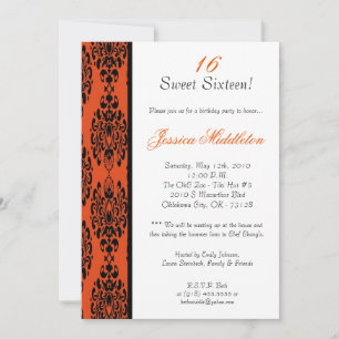 Invitation 5x7 Orange Damask Lace Anniversaire Fête Invitatio