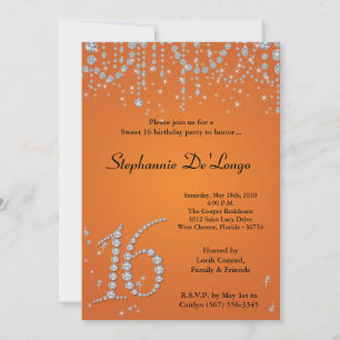 Invitation 5x7 Orange Diamond Sweet 16 Anniversaire Invitatio