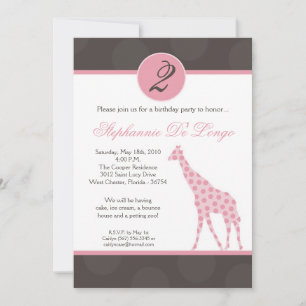 Invitation 5x7 Pink Poka Dot Giraffe Anniversaire Par Invitat