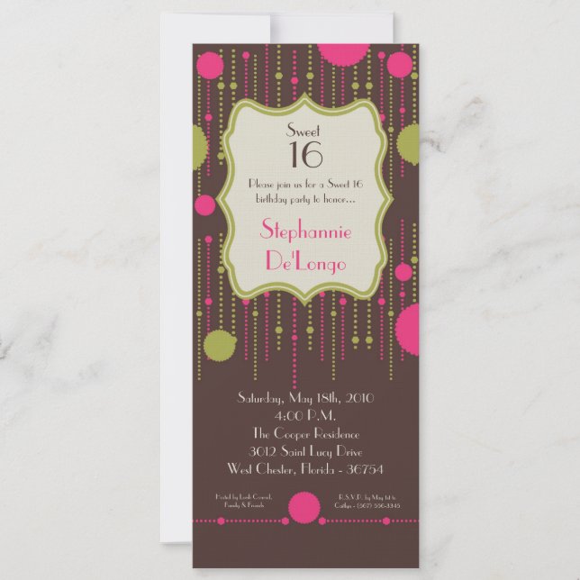 Invitation 5x7 Polka Dot Ornate Sweet 16 Anniversaire Invitat (Devant)