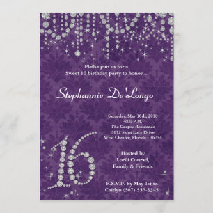 Invitation 5x7 Purple Diamond Sweet 16 Anniversaire Invitatio
