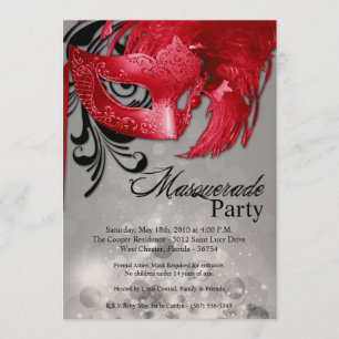 Invitation 5x7 Red Masquerade Sweet 16 Anniversaire Invitatio