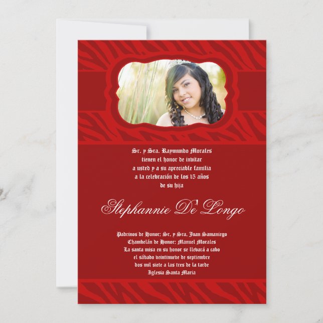Invitation 5x7 Red Zebra Imprimer Patter Quinceanera Invitati (Devant)