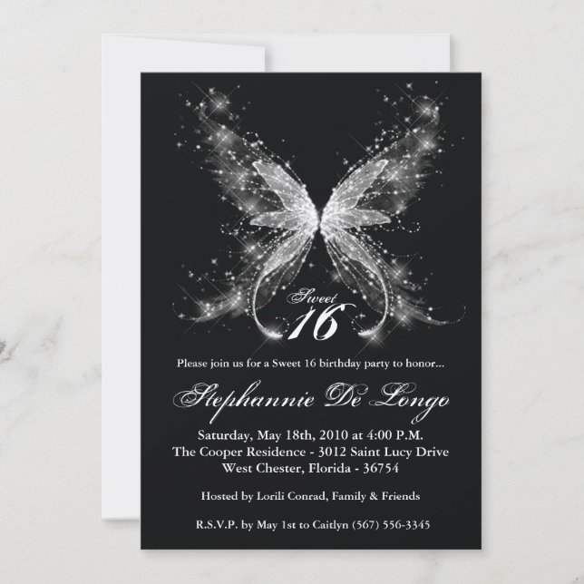 Invitation 5x7 Sheer Butterfly Sweet 16 Anniversaire Invitati (Devant)