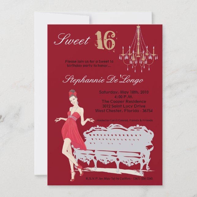 Invitation 5x7 Soirée élégante Sweet 16 Anniversaire Invitati (Devant)