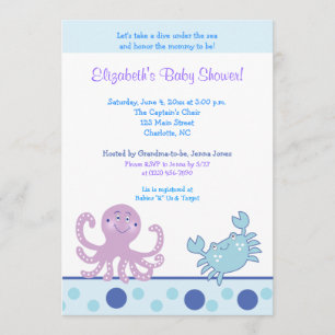 Invitation 5x7 sous la pieuvre violette de mer et 