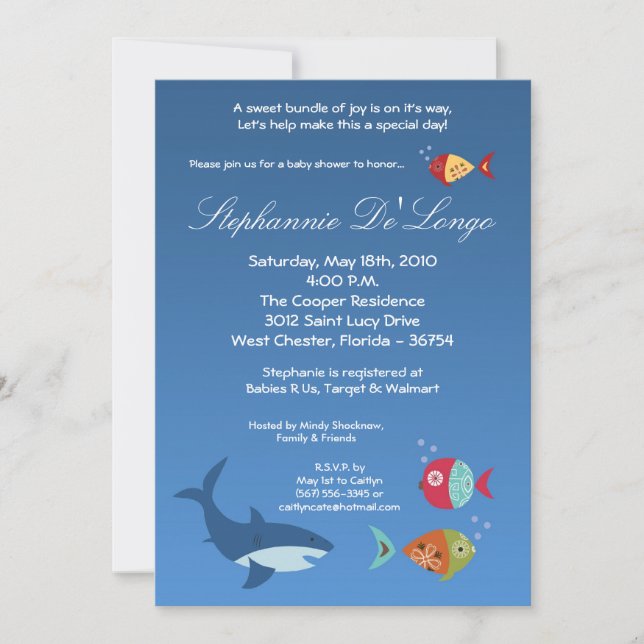 Invitation 5x7 Sous l'invitation du Baby shower de requins de (Devant)